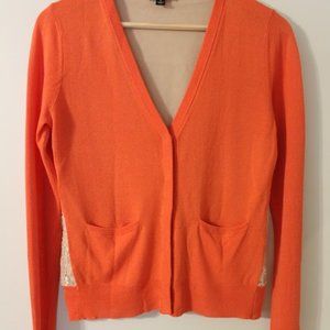Ann Taylor Orange Cardigan with Cream Lace Detail